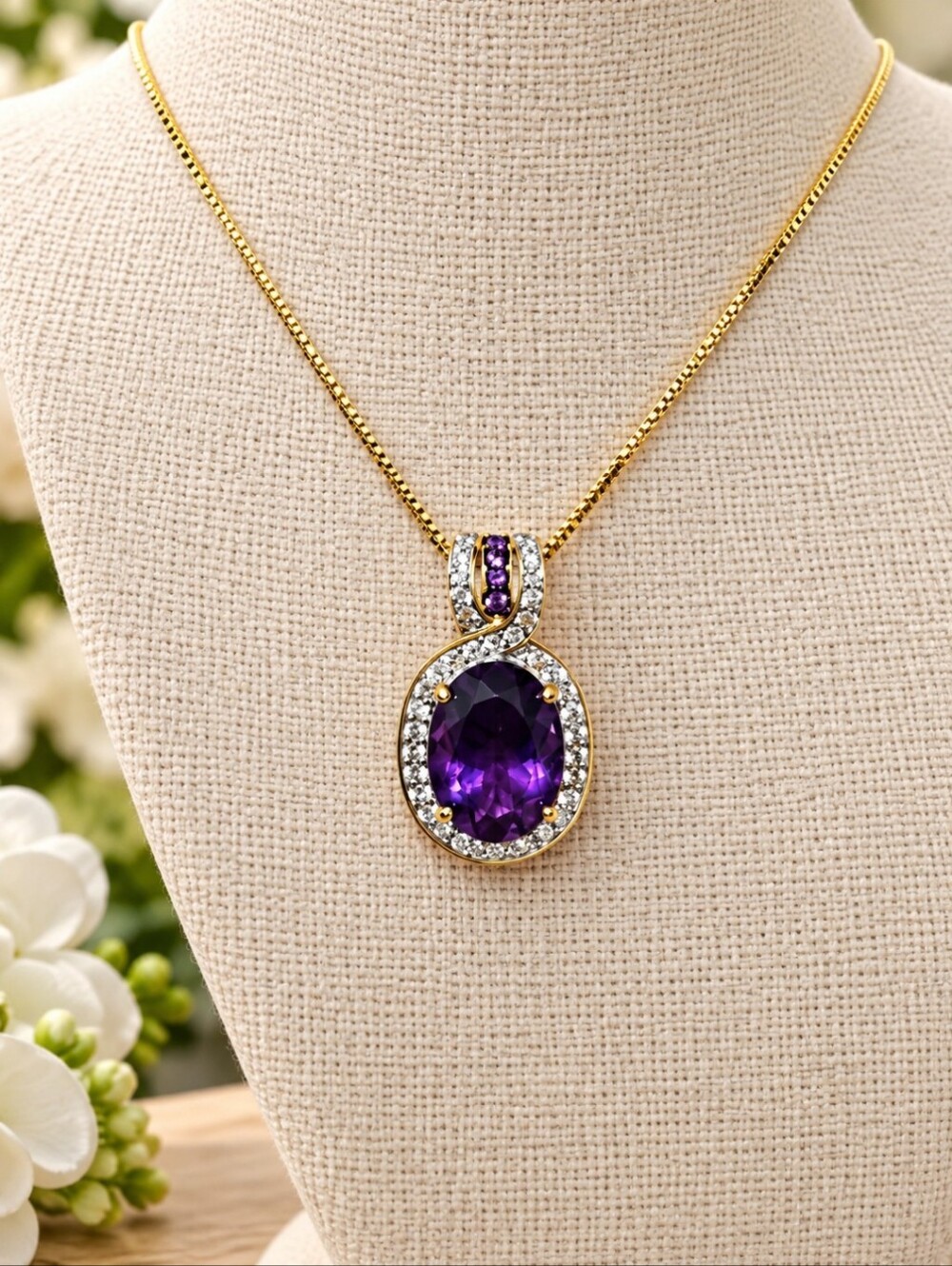 African Amethyst & White Zircon Pendant Necklace – 5.54ctw 💜✨